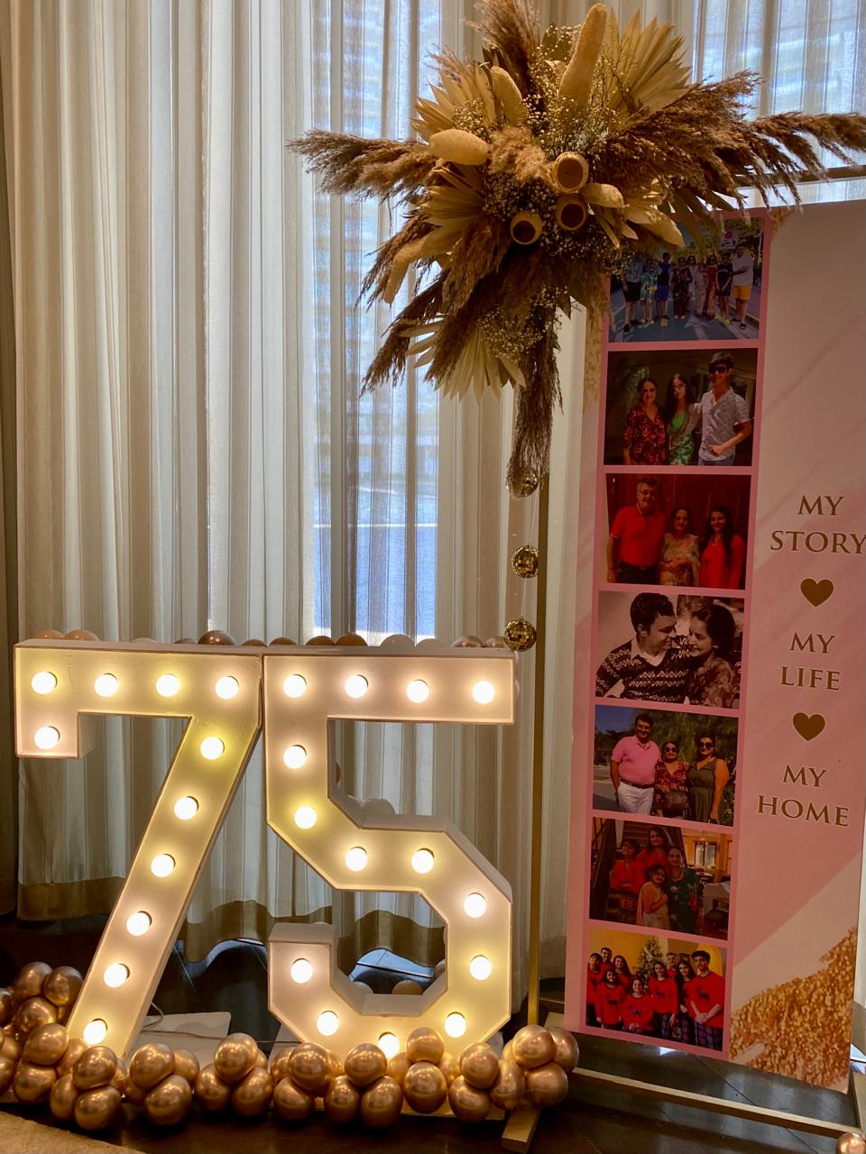 75th birthday marquee numbers with family photo montage