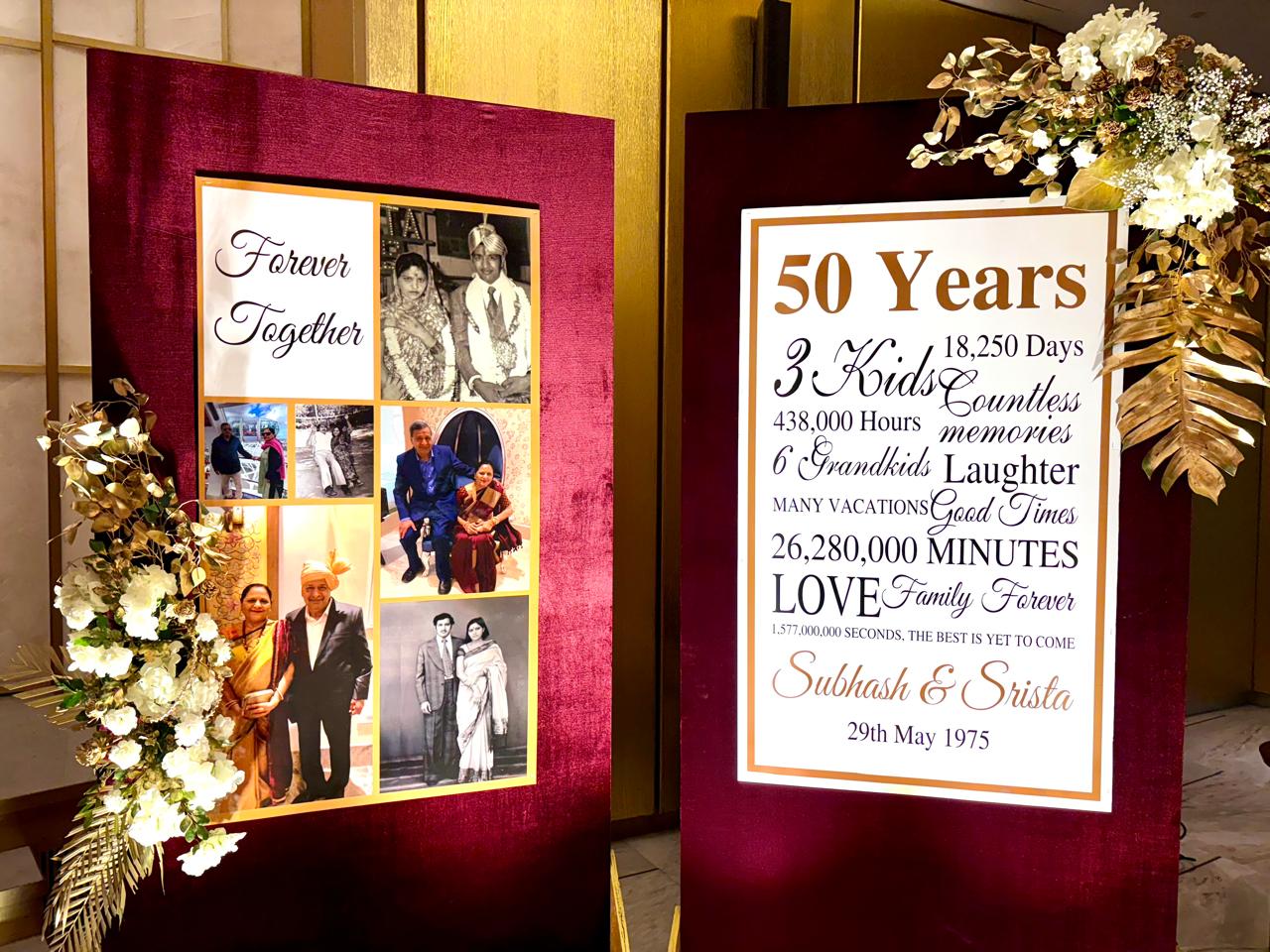 Golden Jubilee 50th anniversary display in maroon and gold