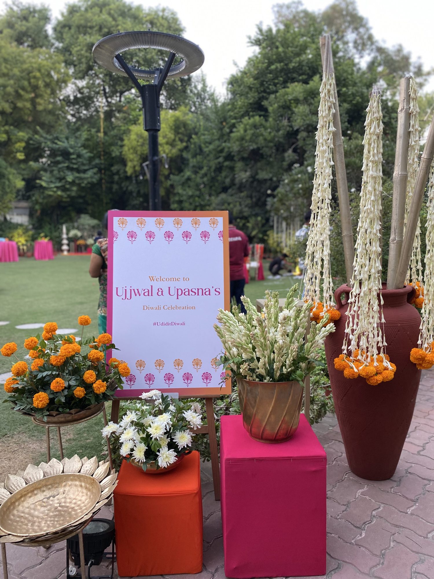 Marigold and white floral display