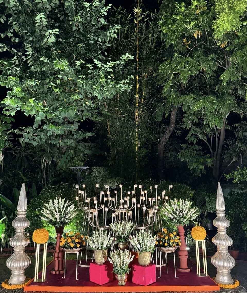Elegant candelabra and floral reception styling