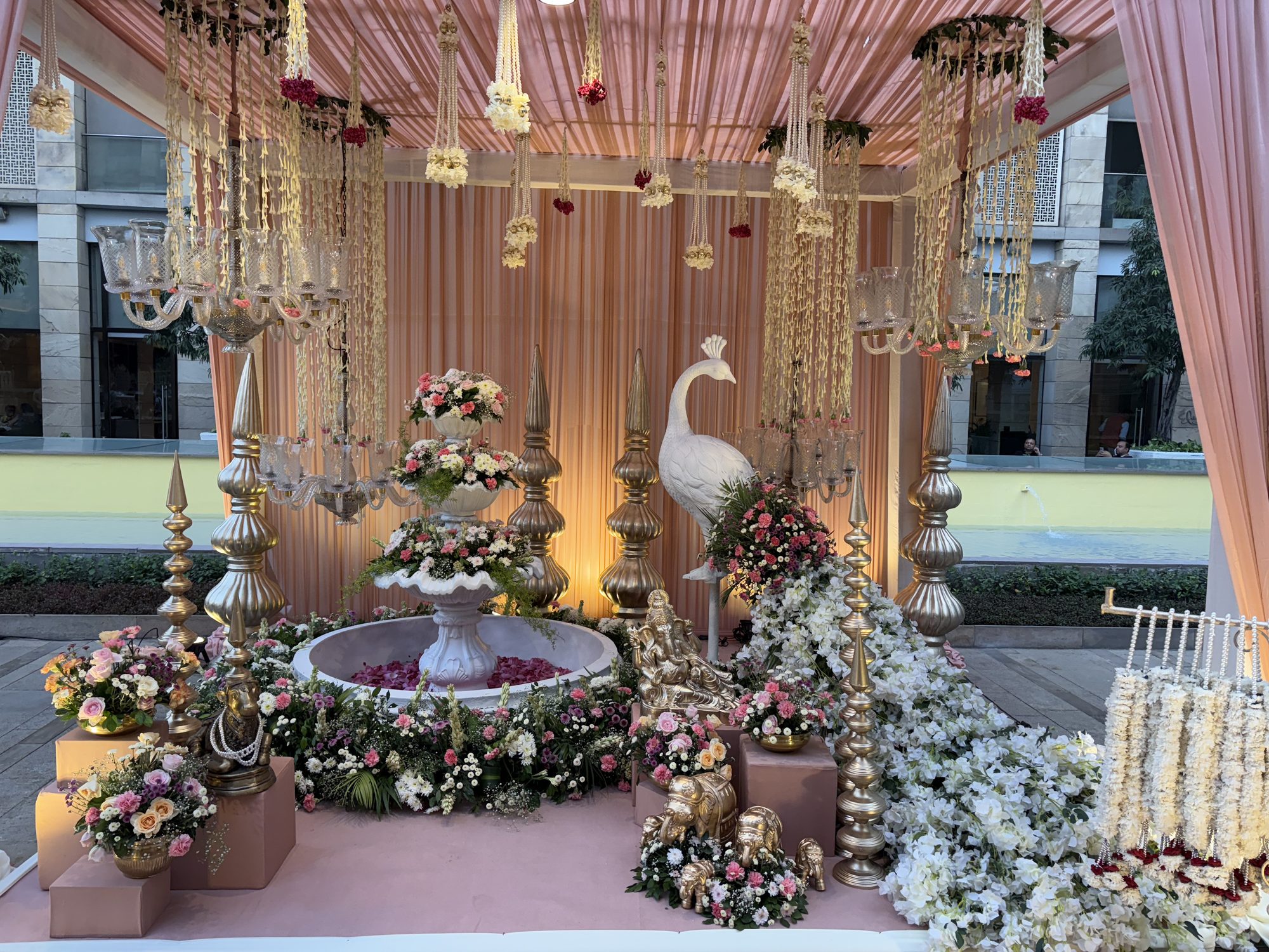 Peacock and Ganesh floral mandap